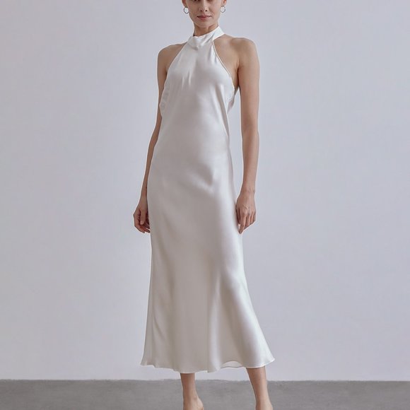 Silk Maison French Bow Halter Neck Silk Maxi Dress - Picture 1 of 6